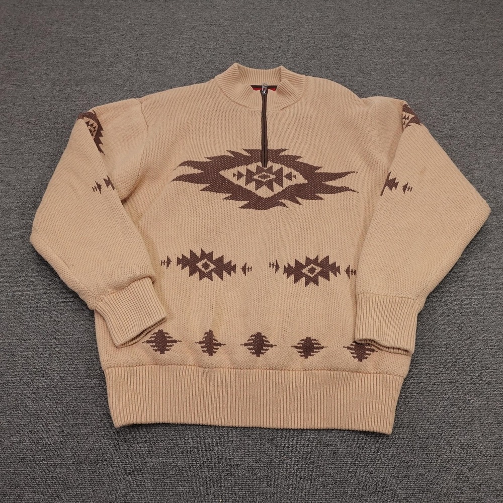 Cinch Sweater Mens 2XL Beige 1/4 Zip Mock Neck Western Geometric Knit Pullover